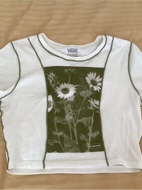 Vans White Tee with Olive Green Floral Panel